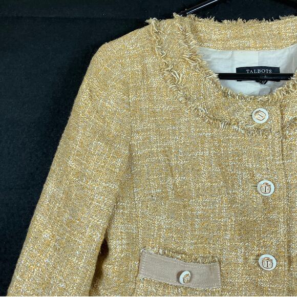 Talbots Womens Jacket Gold Tweed Classic Jackie O Blazer Lined Cotton Blend 6P - Picture 4 of 12